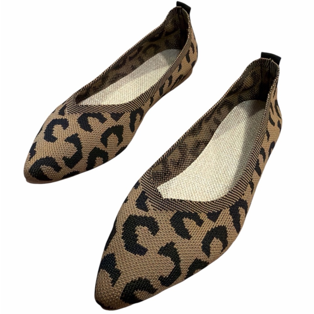 Leopard Print Flats Size 10 Khaki Black Slip On Pointed Toe Lightweight NEW - Picture 3 of 8